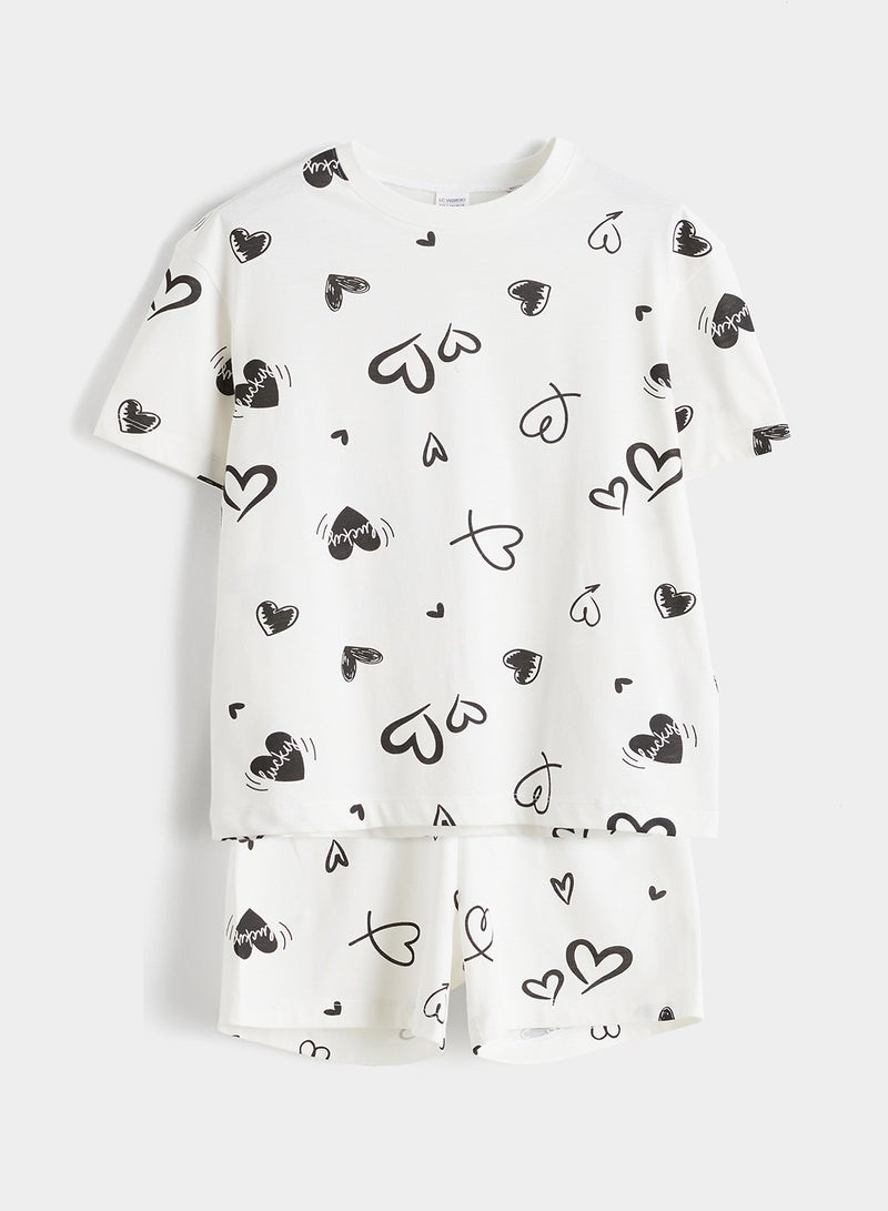 ال سي وايكيكي بيجاما بناتي شورت برقبة دائرية - Image 1